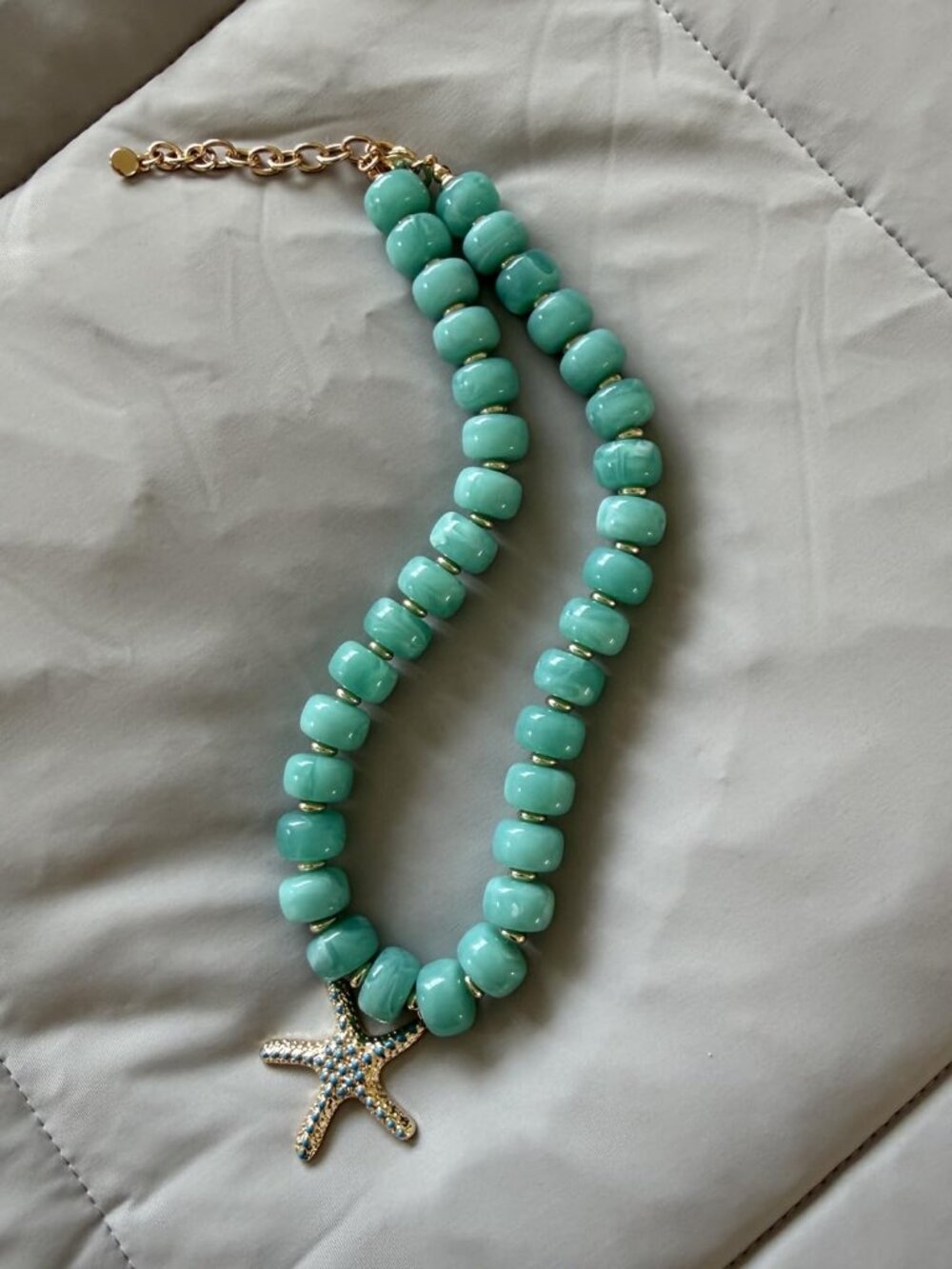 Women's Blue Shell Beaded Starfish Necklace Boho Festival Charm Choker Jewelry